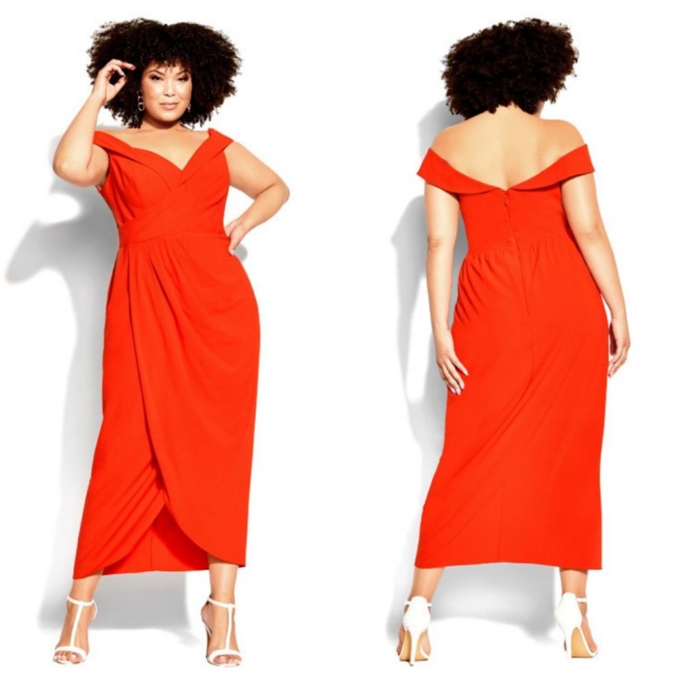 NWT City Chic Ripple Love Dress Orange Red‎ M/18 Evening Wedding Party Elegant